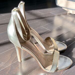 Sam Edelman Amee Ankle Strap Sandal Heel Gold Leather size 9